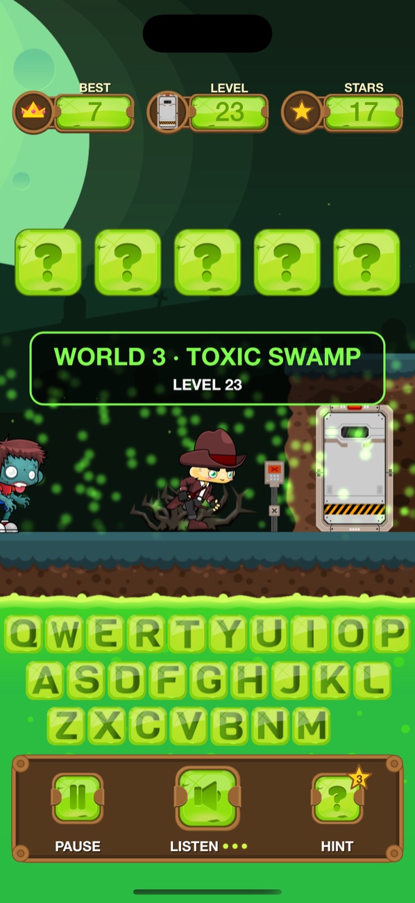 World 3, Toxic Swamp: a green sky and toxic bubbles